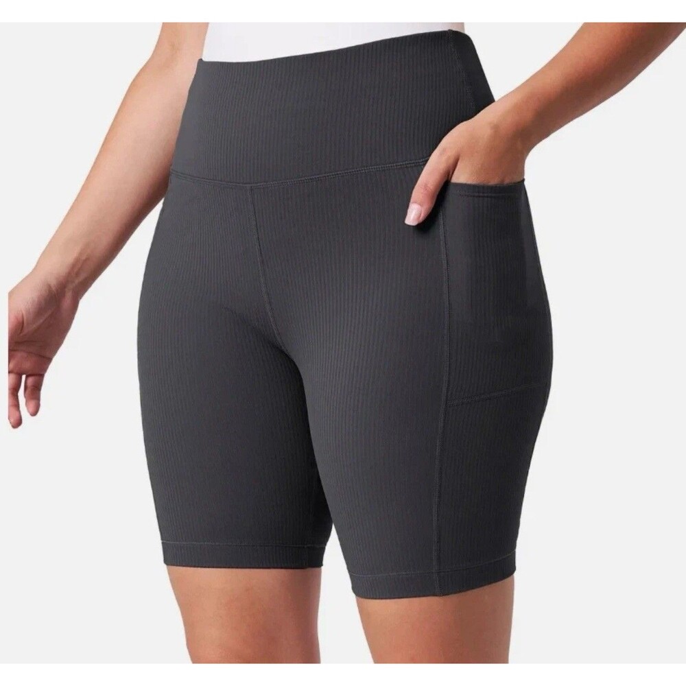 Mondetta Performance Women's High-Rise Ribbed Biker Short Black Small New